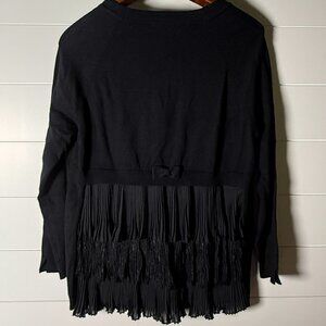 Leo & Ugo Black Back Ruffle Detail Button/Snap Front Cardigan Front Pockets Sz 4